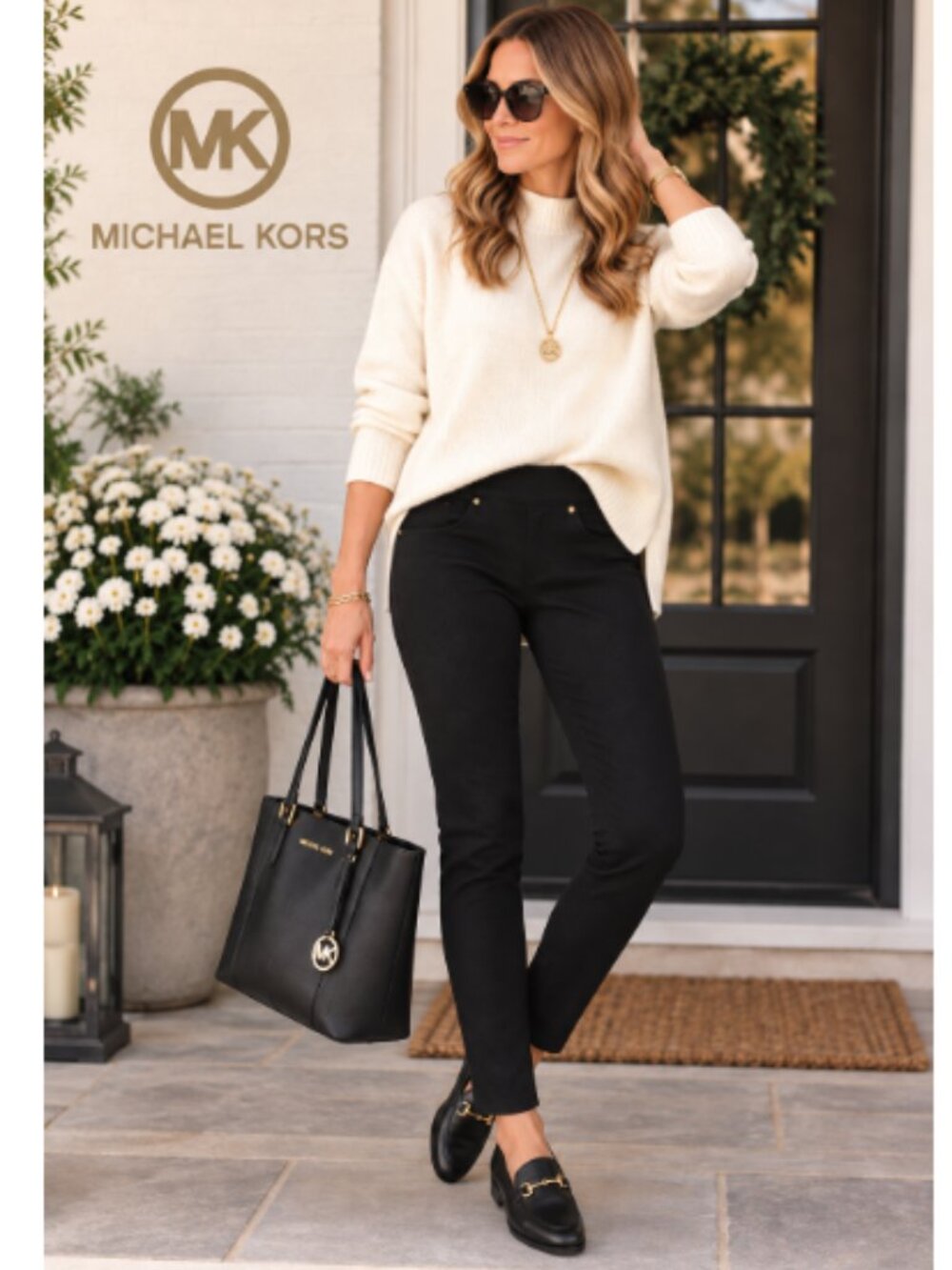 MICHAEL Michael Kors Black Pull On Pants Leggings LARGE